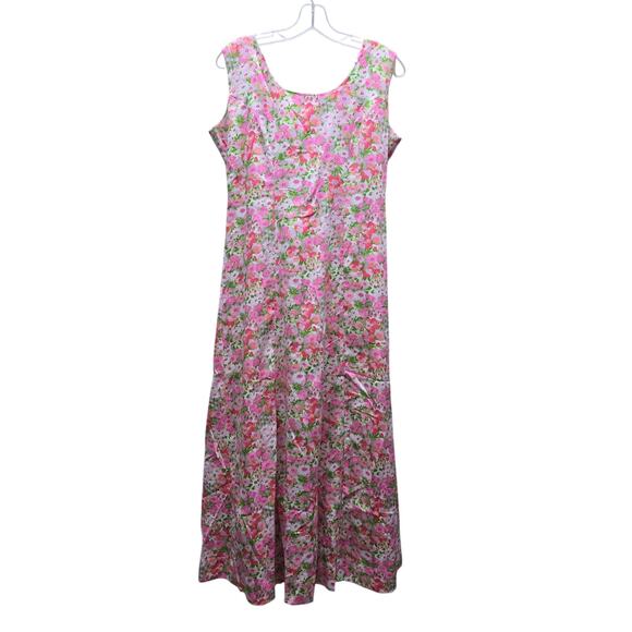 Vintage Andrade Honolulu Floral Sleeveless Maxi Dress Hawaiian Pink Size 12 - Picture 1 of 4
